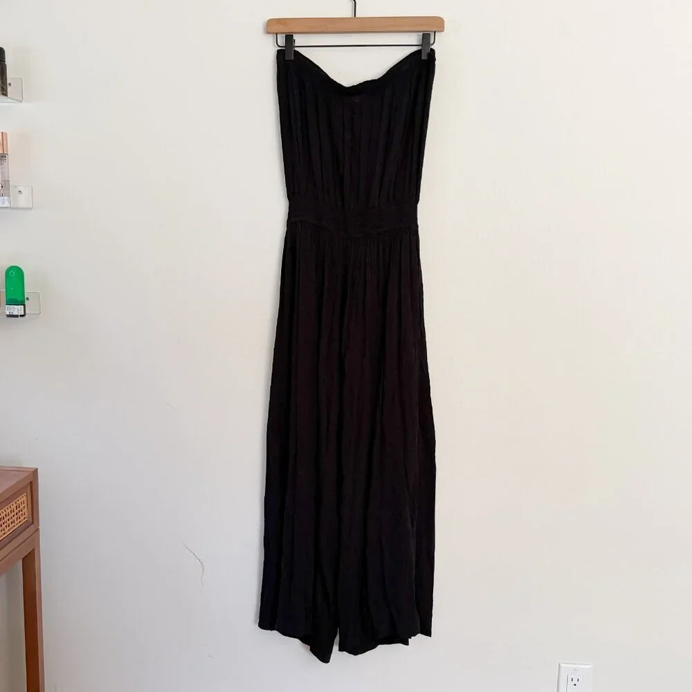 Becca by Rebecca Virtue / Black Crepe Strapless Tie Waist Jumpsuit L NWT - Picture 4 of 7